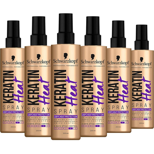 Schwarzkopf Professional Styling Keratin Heat Protectant Spray, 230 °C Heat Protection for Hair, Multipack 6 x 200 ml