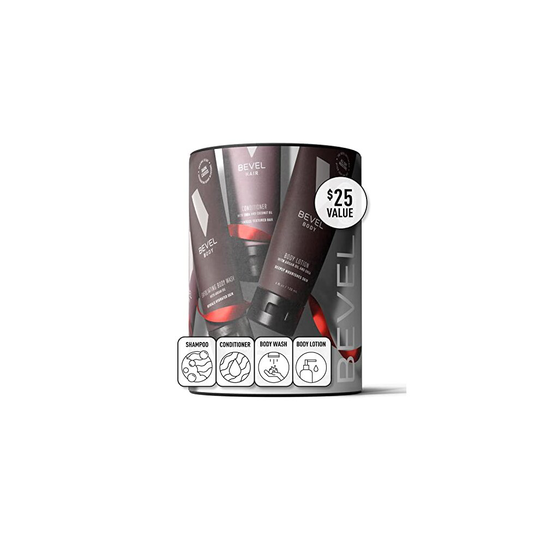Mens Grooming Kit by Bevel - Includes Shampoo and Conditioner, Body Wash (Dark Cassis), Body Lotion 4 oz. each (4 Piece Gift Set)
