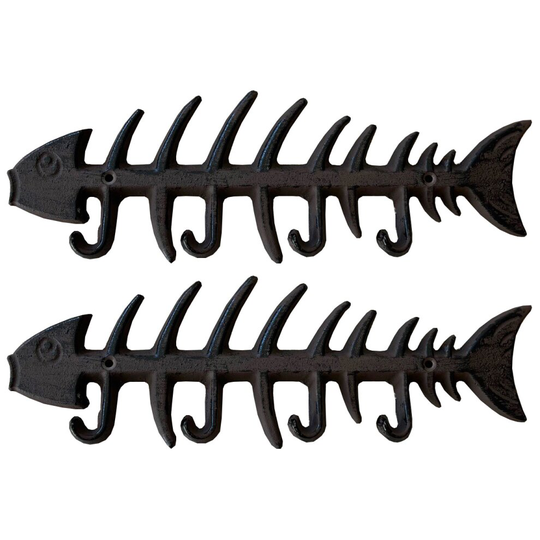 Cast Iron Fish Bone Wall Hook Racks (Pack of 2)
