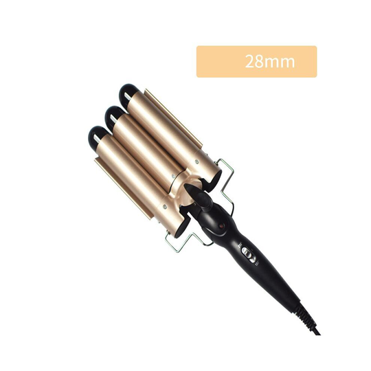 (Gold, 28mm) Hair Salon Ceramic 3 Barrel Hair Wave Waver Curling Iron Hair Curler Wand