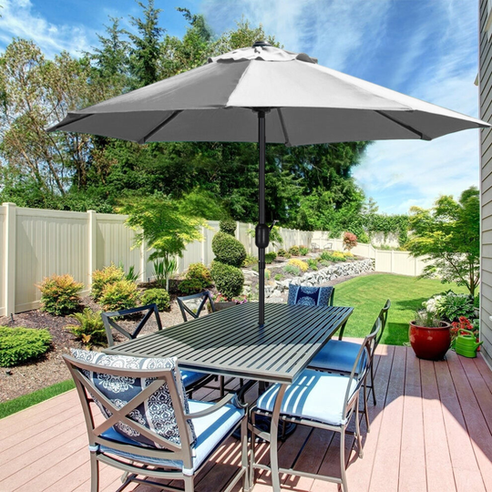 (Grey, No Base) Garden Parasol Tilt Crank Patio Sunshade Umbrella 3M