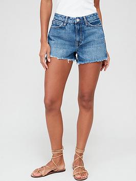 V By Very Distressed Hem Relaxed Short - Mid Wash