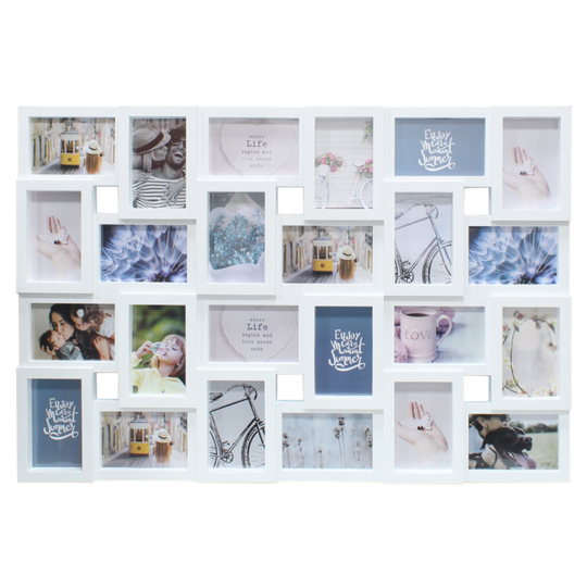 (White) 24 Photo Frame Large Family Multi Collage Aperture Wedding Picture Wall Hanging