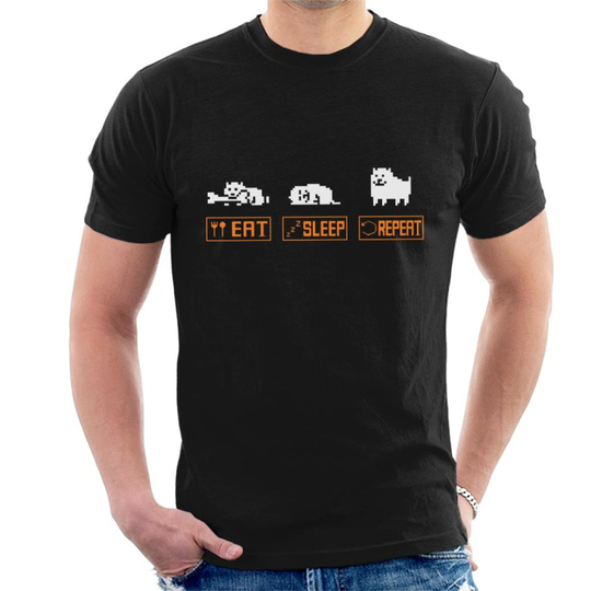 (Large, Black) Undertale Annoying Dog Eat Sleep Repeat Men's T-Shirt