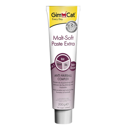 GimCat Malt-Soft Paste Extra Nutritional Supplement for Cats with Anti-Hairball Effect Rich in Dietary Fibres 1 x Tube 200g