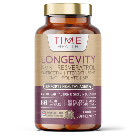 Longevity - NMN, Micronized Resveratrol, Quercetin, Pterostilbene, TMG, Folate & B12 - Supports Cellular Energy & Anti-Ageing