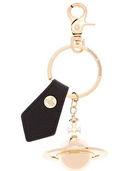 Vivienne Westwood Saffiano 3D Orb Keyring - Light Gold/Black