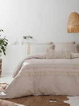 Pineapple Elephant Izmir Cotton Tassel Duvet Cover Set - Stone