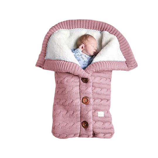 (Pink) Infant Baby Swaddle Sleeping Bag Stroller Wrap Knitted Blanket Thicken Wool Lamb