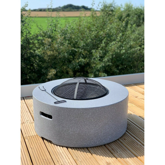 (75cm Round , Grey) GSD Fire Pit Large Faux Concrete -MgO BBQ Grill Bowl for Garden-Patio 3 Styles