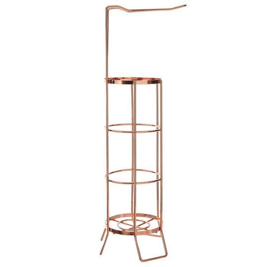 Rose Gold Free Standing Bathroom Toilet Roll Holder Stand Rack Holds Extra Rolls