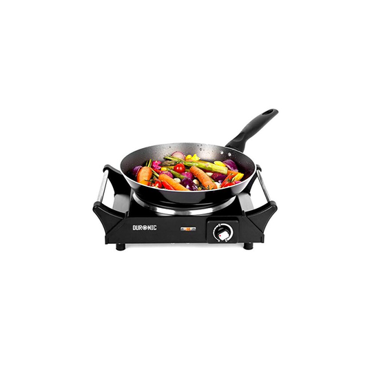 Duronic Hot Plate HP1BK | For Table-Top Cooking | 1500W | Black Steel Electric Single Hob with Handles | 1 Cast Iron Portable Hob Ring | For Warmin