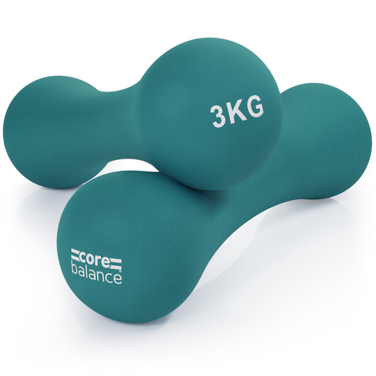 (Teal (2x 3kg)) Neoprene Bone Dumbbells Set Of 2 Cast Iron Hand Weights Fitness Core Balance