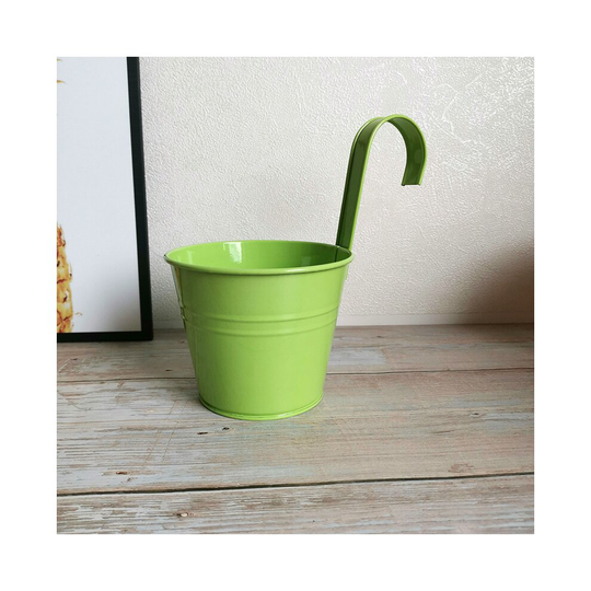 (light green) Metal Iron Flower Pot Vase Detachable Handle Hanging Balcony Garden Office Planter Home Decor