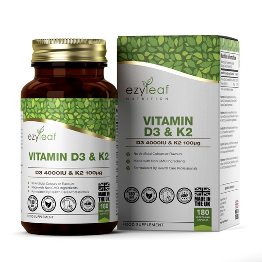 Vitamin D3 K2 - 4000 IU/100mcg 180 Veg Capsules| Bone Immune | Ezyleaf