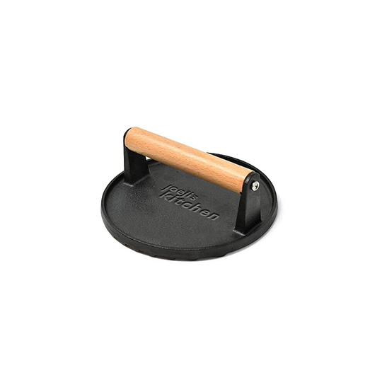 Non-stick Cast Iron Burger Press, with Cool Touch Wooden Handle