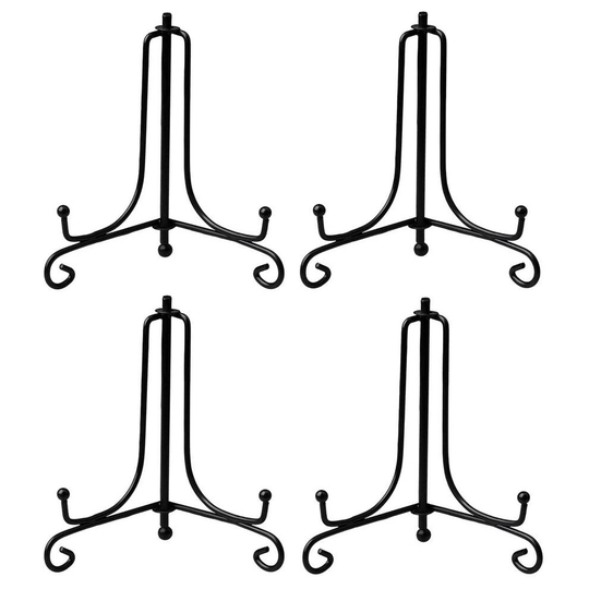 nuosen 4 Packs Iron Display Stand,4 Inch Black Iron Easel Plate Display Photo Holder Stand,Displays Picture Frames Cookbooks, Decorative Plates,