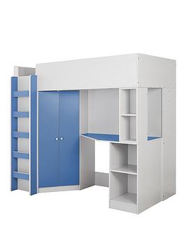 Very Home Miami Fresh High Sleeper Bed with Desk, Wardrobe and Shelves - Blue - High Sleeper Only, Blue