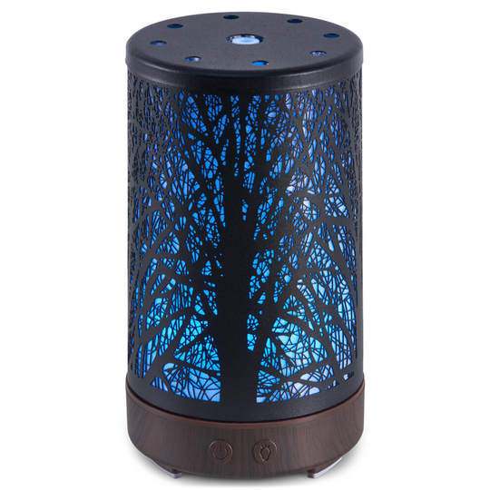 SA Products Ultrasonic Humidifier - Essential Oil Diffuser with Forest Art Metal Cover, Silent Aromatherapy Diffuser for Home with 7 Colour LED Lights