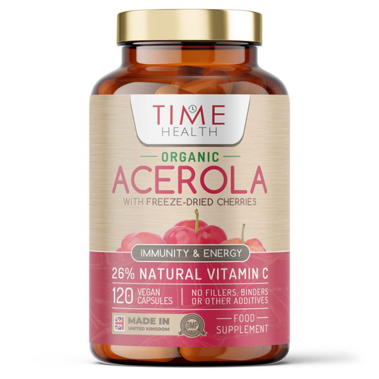 Organic Acerola Cherry Capsules - Natural & Wholefood - 26% Vitamin C - Premium Freeze-Dried Cherries