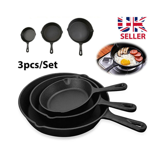 Cast Iron Frying Enamel Non-Stick Pan Grill BBQ Skillet Pancake