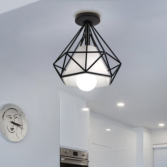 (Black) Iron Diamond Cage Ceiling Lampshade Light Fixture