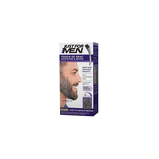 Just for Men Touch of Gray Brush-In Mustache & Beard Color Kit, Light & Medium Brown