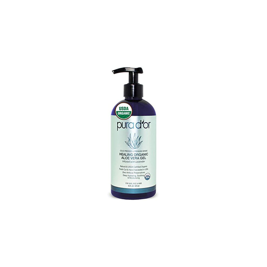PURA D'OR Organic Aloe Vera Gel Original Lavender (16oz) USDA Certified - Deeply Hydrating, Moisturizing Skin & Hair - Sunburn, Bug Bites, Rashes, Sma