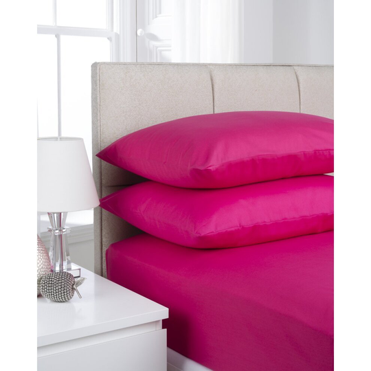 (Single, Fuscia) Extra Deep Non-Iron Percale Pollycotton Fitted Sheets