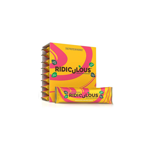 THE PROTEIN WORKS | Ridiculous Vegan Protein Bar | 100% Plant Based | Palm Oil Free | 15 g Protein & Low Sugar | Chocolate Caramelicious | Pack of 9