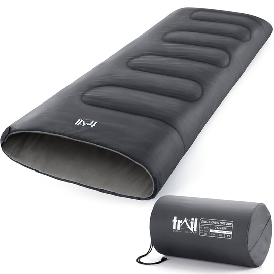 (Charcoal) Envelope Sleeping Bag 2 Season Single Adult Outdoor Camping 200gsm Trail