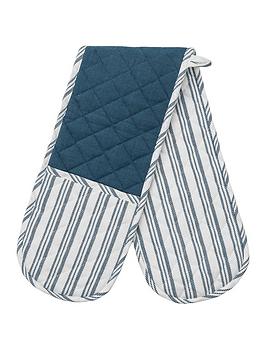 Gallery Organic Cotton Striped Double Oven Glove - Blue