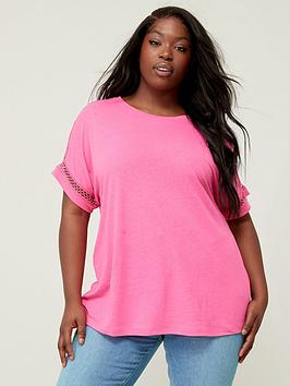 V by Very Curve Trim Detail Jersey Top - Pink, Pink, Size 14, Women