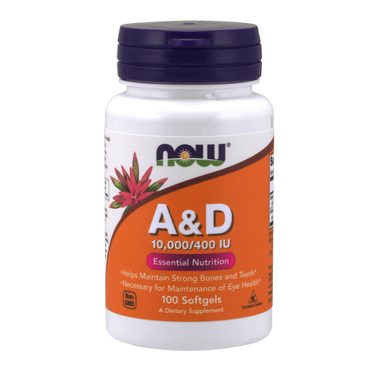 NOW Foods Vitamin A & D 10000/400 IU Maintains Strong Bones & Teeth 100 Softgels