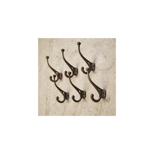 6pc Strong Antique Rustic Brown Cast Iron Wall Mounted Coat Hooks