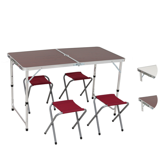 (Brown) Foldable Garden Table Indoor Outdoor with 4 Chairs