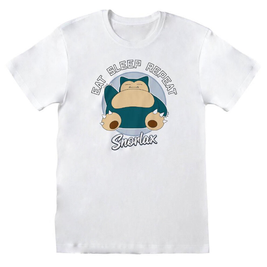 (XL, White) Pokemon Unisex Adult Eat Sleep Repeat Snorlax T-Shirt