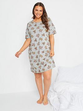 Yours Teddy Bear Sleep T-Shirt Dress- Grey