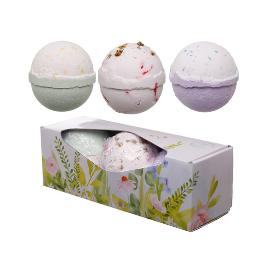 Handmade Bath Bomb Set of 3 - Botanical Fragrances in Gift Box