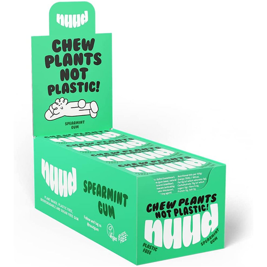 Nuud Spearmint Gum | Plant Based, Biodegradable & Plastic Free Chewing Gum | 12 x 9 Pack Chewing Gum Case