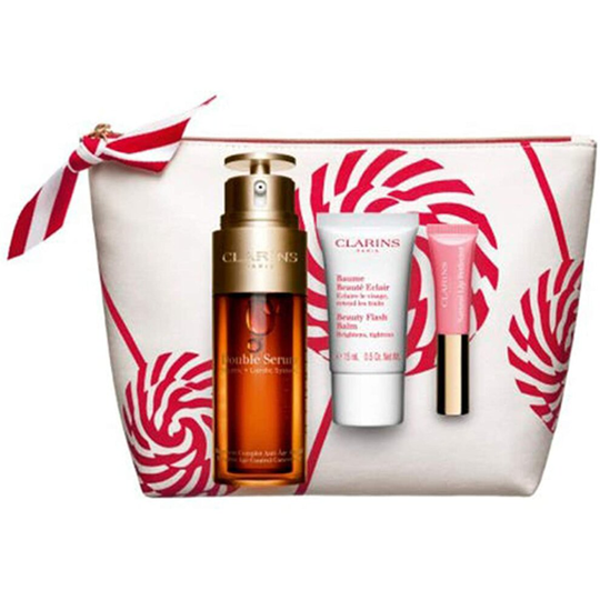 Clarins Skincare Gift Set 50ml Double Serum + 15ml Beauty Flash Balm + 5ml Lip