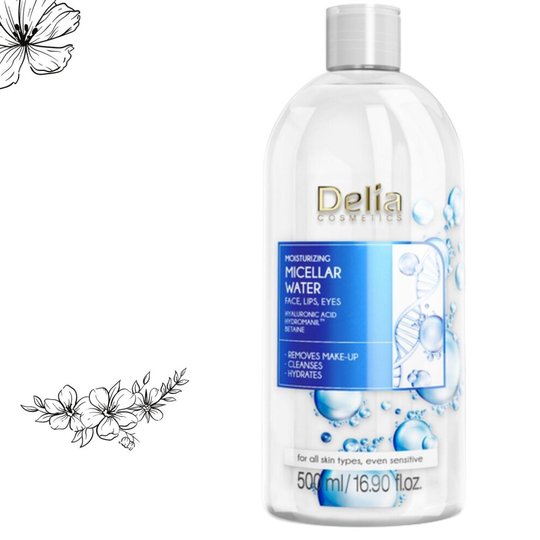 (Moisturizing) Delia Cosmetics Micellar Water Facial Cleanser, Soft, Fresh & Calm Face Skin, Make-Up Remover, Cleansing Water for Sensitive Skin, 500m