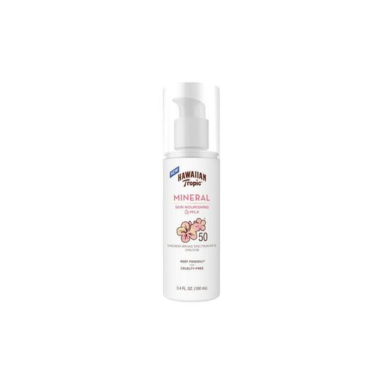 Hawaiian Tropic Skin Nourishing Milk Mineral Sunscreen 3.4 Oz, SPF 50, Non-Greasy Sun Block, Cruelty Free