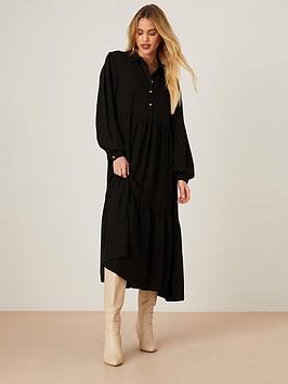 Dorothy Perkins Long Sleeve Smock Midi Shirt Dress - Black, Black, Size 8, Women