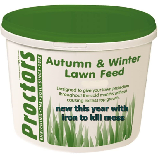 5kg of Proctors Autumn & Winter Lawn Feed Fertiliser with iron to kill moss