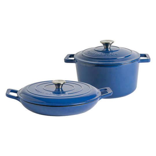 Cast Iron Shallow Casserole Dish with Lid Enameled Hob Oven 30cm Midnight Blue