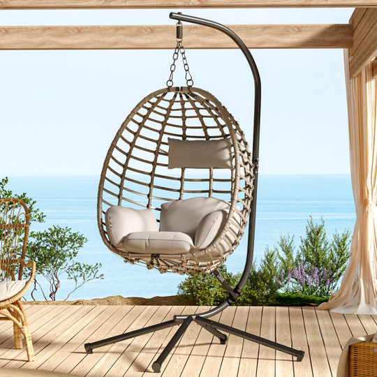 PE Rattan Egg Swing Chair Garden Relaxing Hammock with Cushions