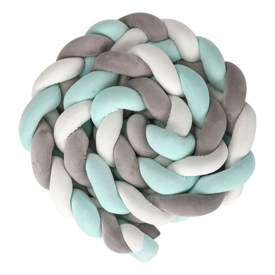 (3M-GREEN+GRAY+WHITE) Braided Crib Bumper, Baby Cot Bumper, Crib Protection Bed Sleep Bumper-200cm