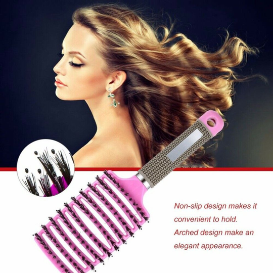 Nylon Boar Bristle Hairbrush Wet Curly Hair Brush Scalp Massage Comb (Pink)