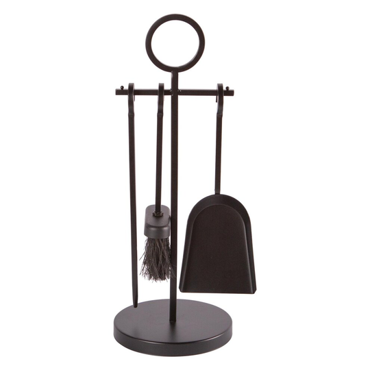 4pc Black Midhurst Fireside Companion Set - Indoor Fireplace Wood Burner Accessories Tools Metal Iron Poker Brush Shovel - by Hammer & Tongs